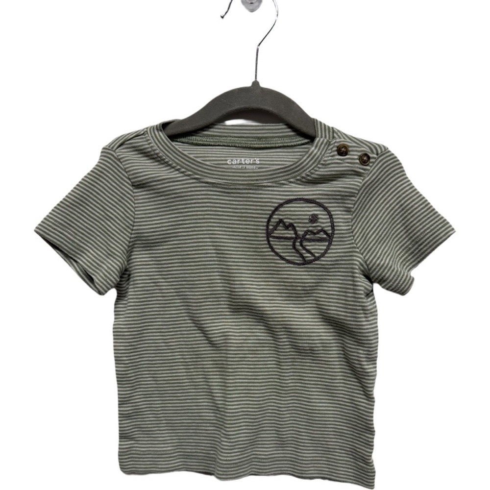 Carter's Child of Mine Toddler Boys Shirt 24M Green White Striped Mountain Tee